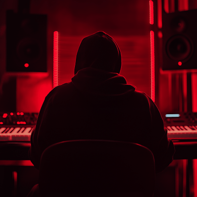 Silhouette in Dimly Lit Music Studio