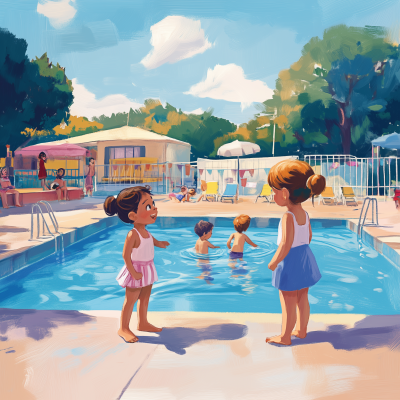 Children Playing by the Pool