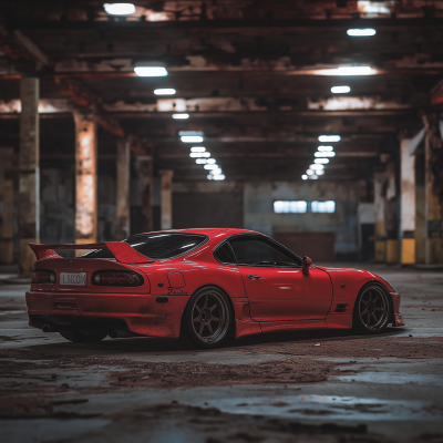 Red Toyota Supra MK3 in Underground Garage