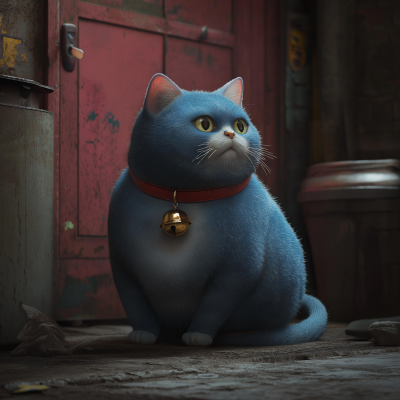 Fat Blue Cat in Alley