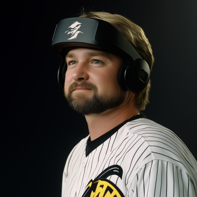 Man in Baseball Uniform with VR Goggles