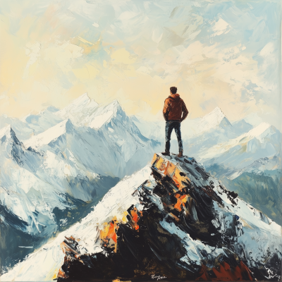 Man on Mountain Peak