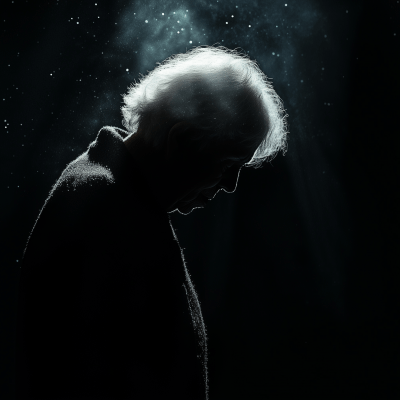 Elderly Woman Silhouette in Gloomy Atmosphere