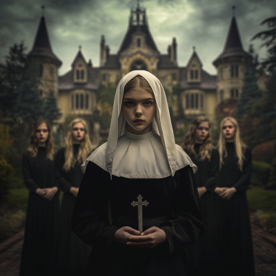 Young Nun in Front of Mansion