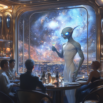 Alien Waiter in Upscale Restaurant