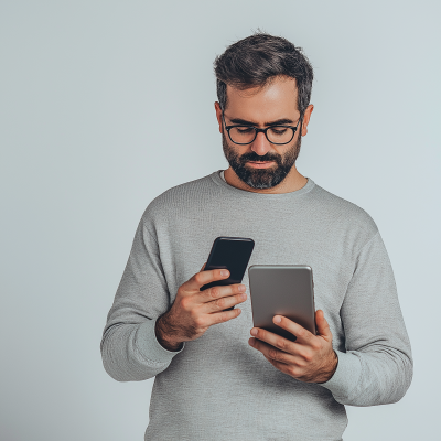 Man with Smartphone and Laptop