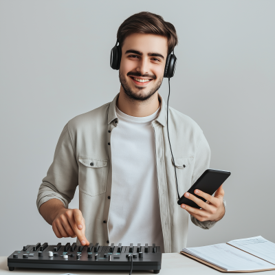 Smiling Musician in Studio