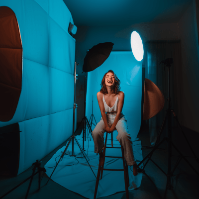 Ecstatic Woman on High Stool