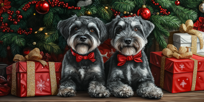 Happy Schnauzers at Christmas