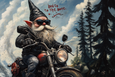 Whimsical Gnome on Motorcycle