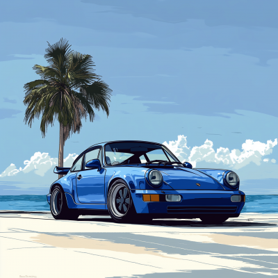 Porsche 964 parked by palm tree
