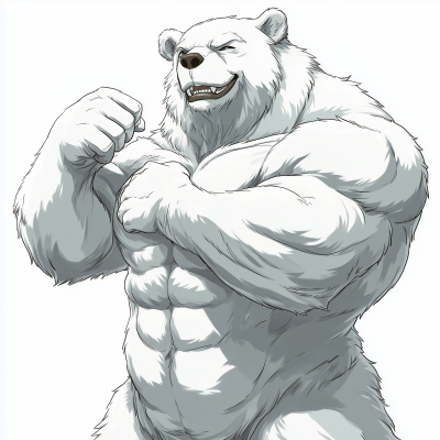 Muscular White Bear Flexing Bicep