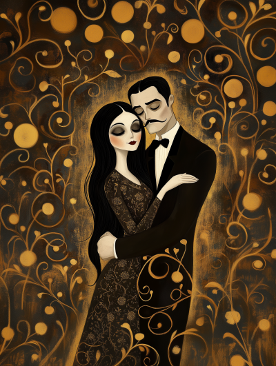 Morticia and Gomez Addams in Art Deco Style