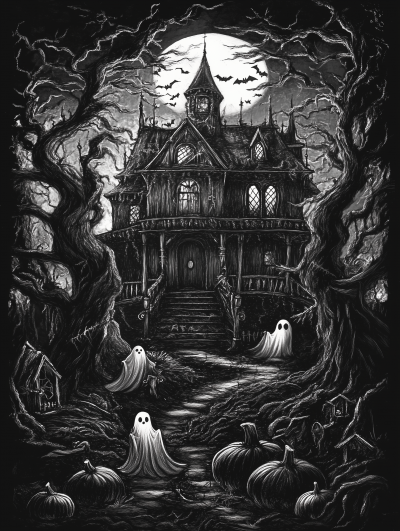 Haunted House Ink Painting