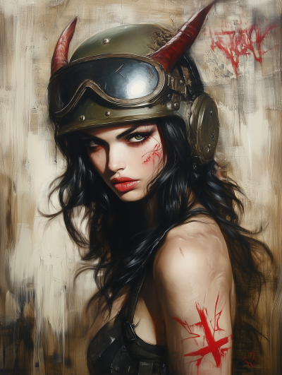 Female Demon with Army Helmet