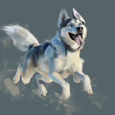 Whimsical Pixar Sled Dog Illustration