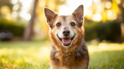 Happy Senior Dog in Grass