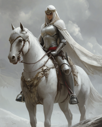 Female Knight on White Warhorse