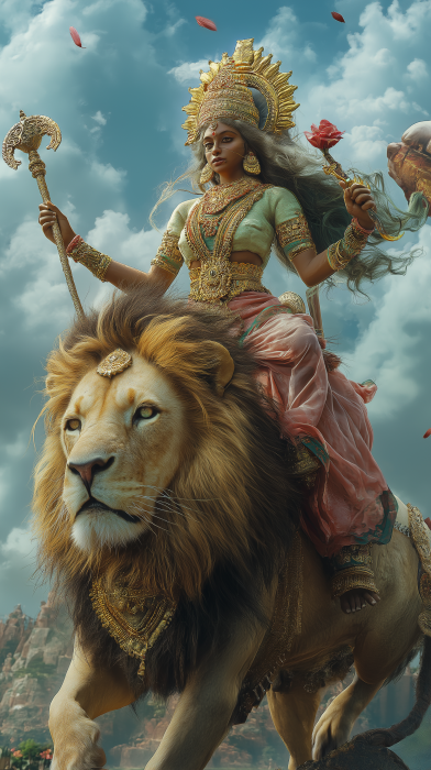 Durga Devi on Lion