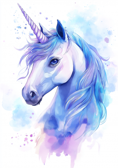 Cute Watercolor Unicorn Head