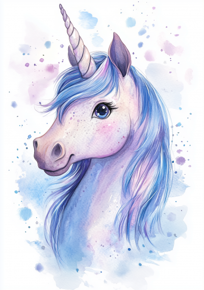 Watercolor Unicorn Head