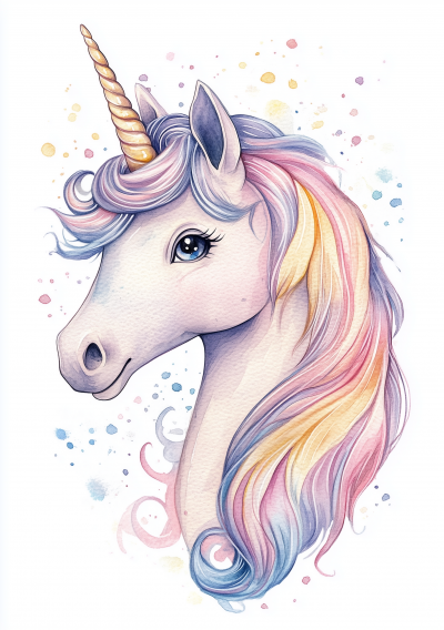 Watercolor Unicorn Head