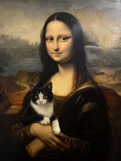 Mona Lisa with Tuxedo Cat