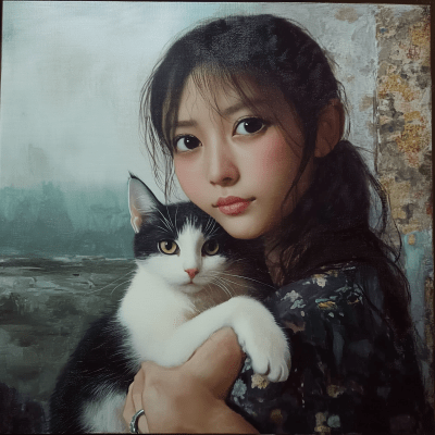 Girl with Tuxedo Cat