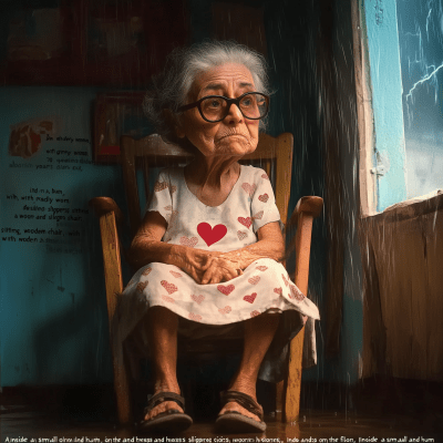 Elderly Woman in Rainy Room