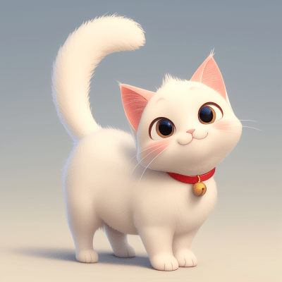 Cute White Cat in Pixar Style