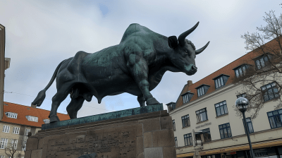 Oxidized Bull Statue in Aalborg