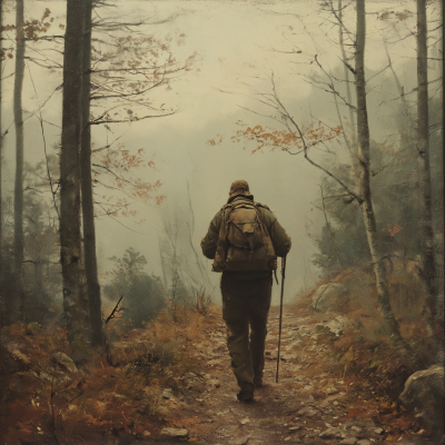 Hiker in Misty Mountains