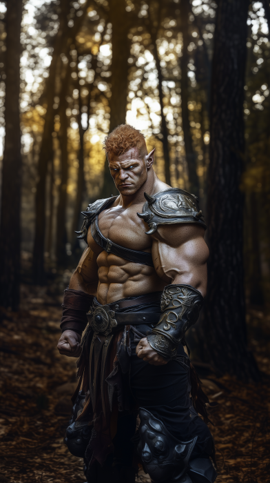 Muscular Half-Orc Bodybuilder in Forest