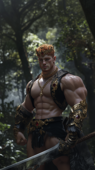 Handsome Half-Orc Bodybuilder in a Forest