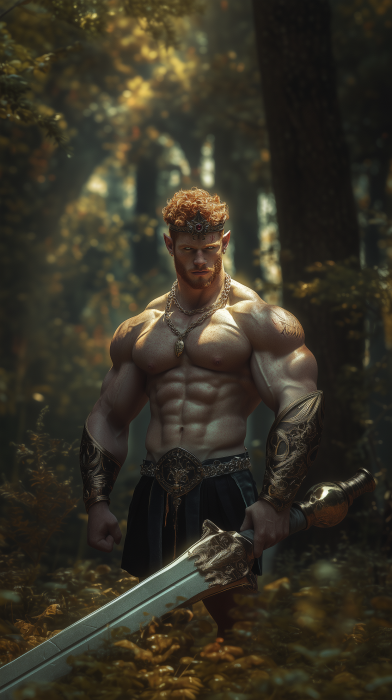 Handsome Half-Orc Bodybuilder in Forest