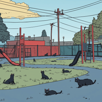 Cartoon Playground with Cats