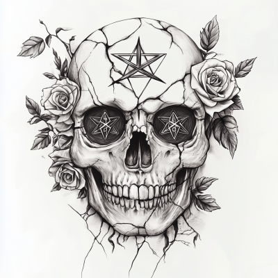 Cracked Skull with Roses