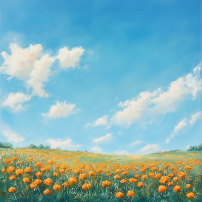 Blooming Marigolds Under Blue Sky