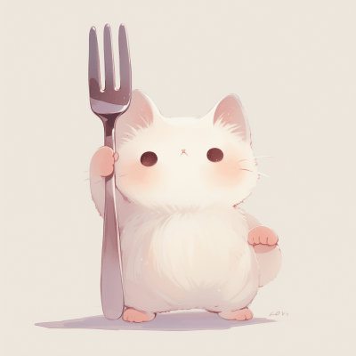 Chibi Cat with Fork