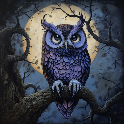 Gothic Owl Under the Moon
