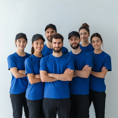 Group of People in Blue T-Shirts