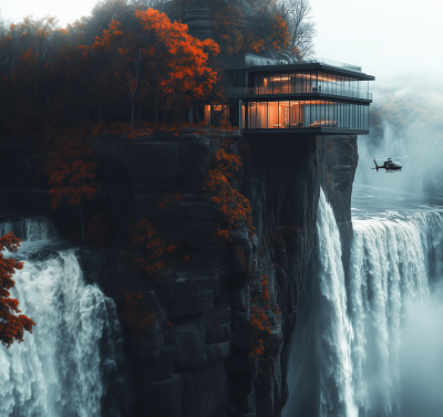 Modern House Overlooking Waterfall