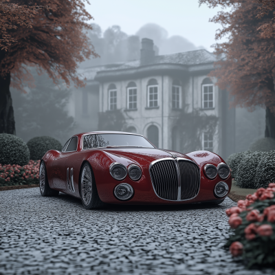 Red Super Modern Car in Classic Palace