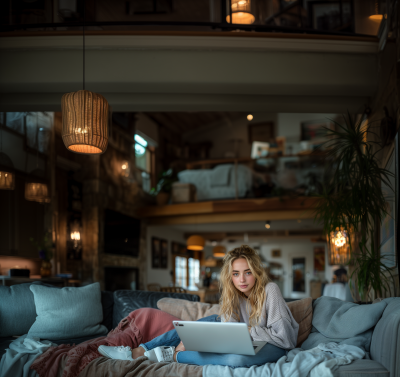 Woman working on laptop