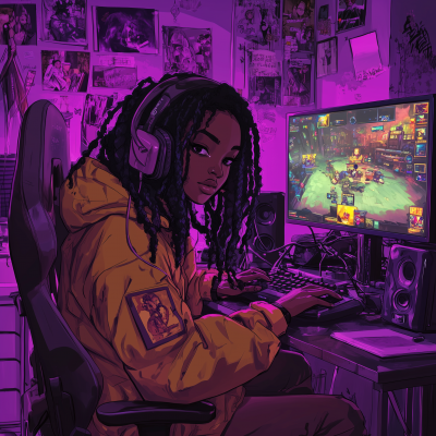 Young Gamer in Purple Room