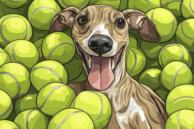 Chibi Whippet with Tennis Balls