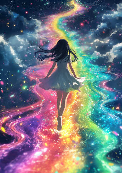 Colorful Rainbow Road in Galaxy