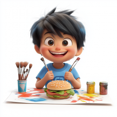 Cheerful Boy with Burger