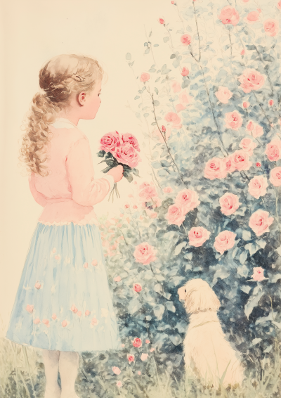 Little Girl with Roses