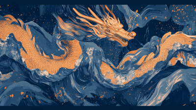 Golden Chinese Dragon in Starry Sky